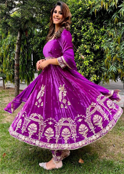 Designer Wedding Wear Look Anarkali Gown Red violet (Rs.499/-)