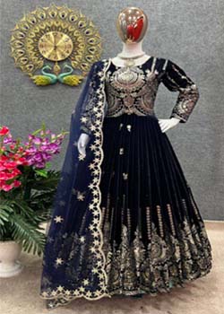 Party wear indigo  Viscos Velvet Gown With Dupatta (Rs.499/-)
