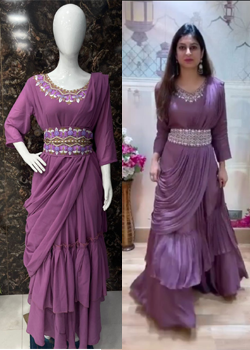 full frill 2 layer flair looks Gown With Dupatta (Rs.499/-)