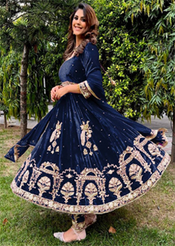 Designer Wedding Wear Look Anarkali Gown Steel Blue (Rs.499/-only)